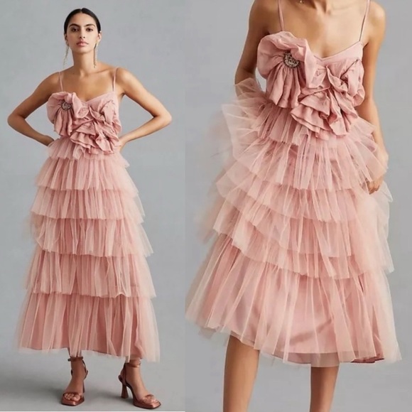 kavita bhartia deep-v sheer tiered tulle dress Kavita Bhartia Deep-V Sheer Tiered Tulle Dress